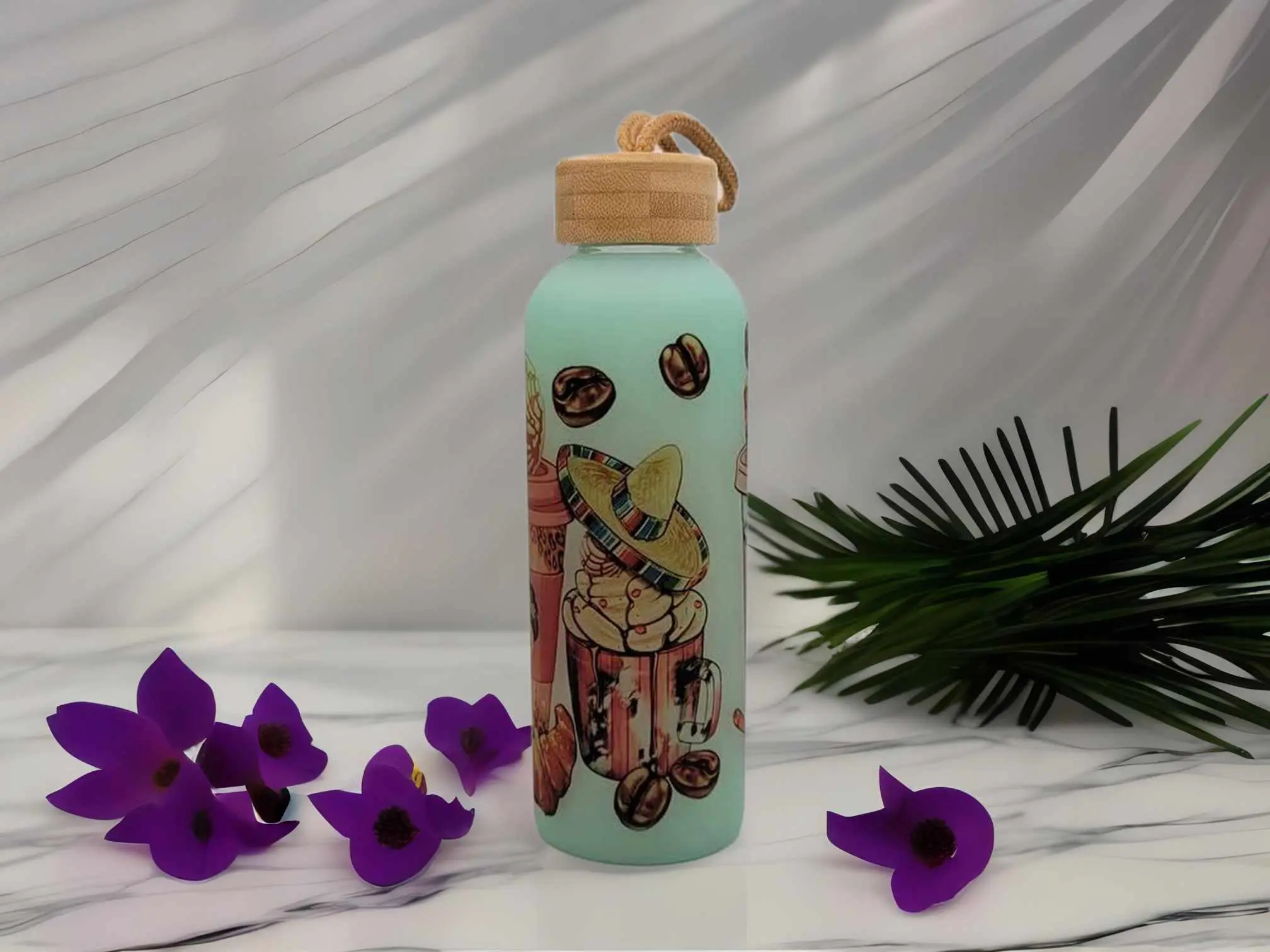 Borosilicate Glass Water Frida Kahlo , Beautiful Artist Cup Gift for her Cute Bamboo Bottle