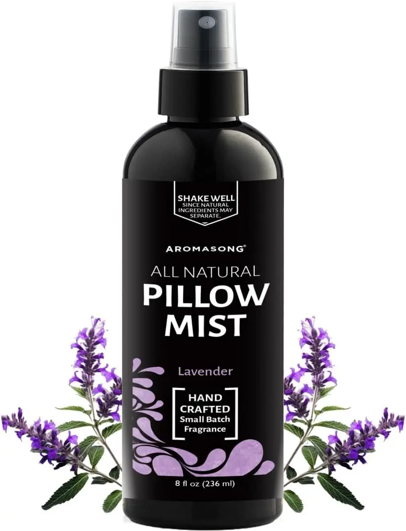 AROMASONG 8oz Lavender Pillow Mist Bedside Spray - All Natural Organic Oil Scented Sleep Aid, Hand-Crafted Home Fragrance Freshener, Cruelty-Free, Synthetic-Free, Portable Travel Size, Child-Safe, 24-Month Shelf Life, Stress Relief