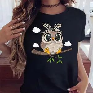 Plus Size Cartoon Owl Print T Shirt Women Kawaii Graphic Shirts Casual Short Sleeved Female Tee O-neck Harajuku T-shirts