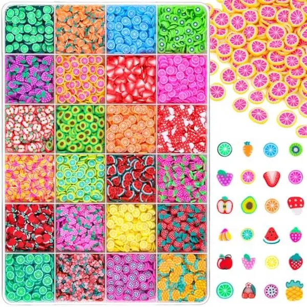 24-Grid Slime Add Ins slime charms,Fake Sprinkles Fruit Slice Slime Mix Ins | Polymer Clay Slices for Nail Art Fimo,Fruit Nail Charms for Slime Accessories Add Ins,Slime Beads for Decoration DIY Crafting