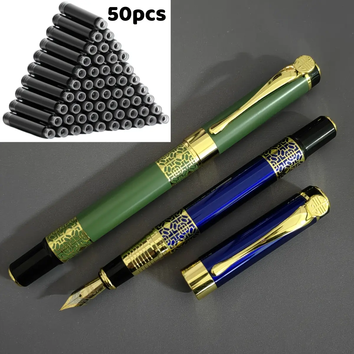 1 pc steel pen + 50 ink capsules, 0.5 mm fine tip, art calligraphy, preferred for creative work, metal pen holder, elegant and premium, engraved barrel, built-in ink converter, study supplies, holiday gifts—Valentine’s Day, back-to-school season, birthday