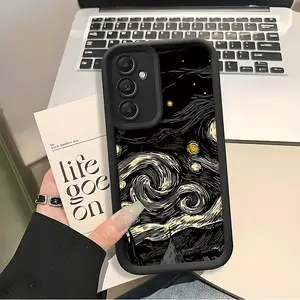 Rotating Star Art Pattern Black Phone Case Suitable for Samsung Galaxy S25 Ultra/S25 Plus/S25/S25 FE/S24 Ultra/S24 Plus/S24/S24 FE/S23 Ultra/S23 FE/S23/S23+/S22 Ultra/S22/S22+/S21 Ultra/S21 FE/S21/S21+/S20 Ultra/S20 FE/S20/S20+/A73/A72/A55/A54