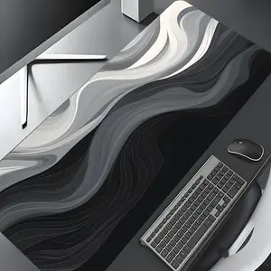 Minimalist black and white fluid waves Design Large Gaming Mouse Pad,Aesthetic Desktop Decoration Drotection Pad,Washable Rubber Pad Non-Slip Lock Edge Multi-Size Mouse Pad Suitable For Home Office, Office Desk Accessories,Good Gift for Family and Friends