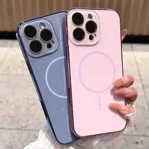 MagSafe Plating Case for iPhone 13 15 16 14 Pro/Pro Max/Plus - Slim Magnetic TPU+PC Cover with Full Camera Lens Protection Wireless Charging Compatible Durable Shockproof Black Protector Protective Casing Smartphone Cellphone