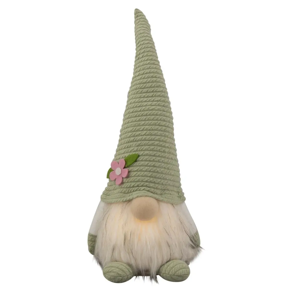 212 MAIN 12.25 in. Lighted Green Spring Gnome with Flower Hat, Polyester Festive Decoration for Indoor Display