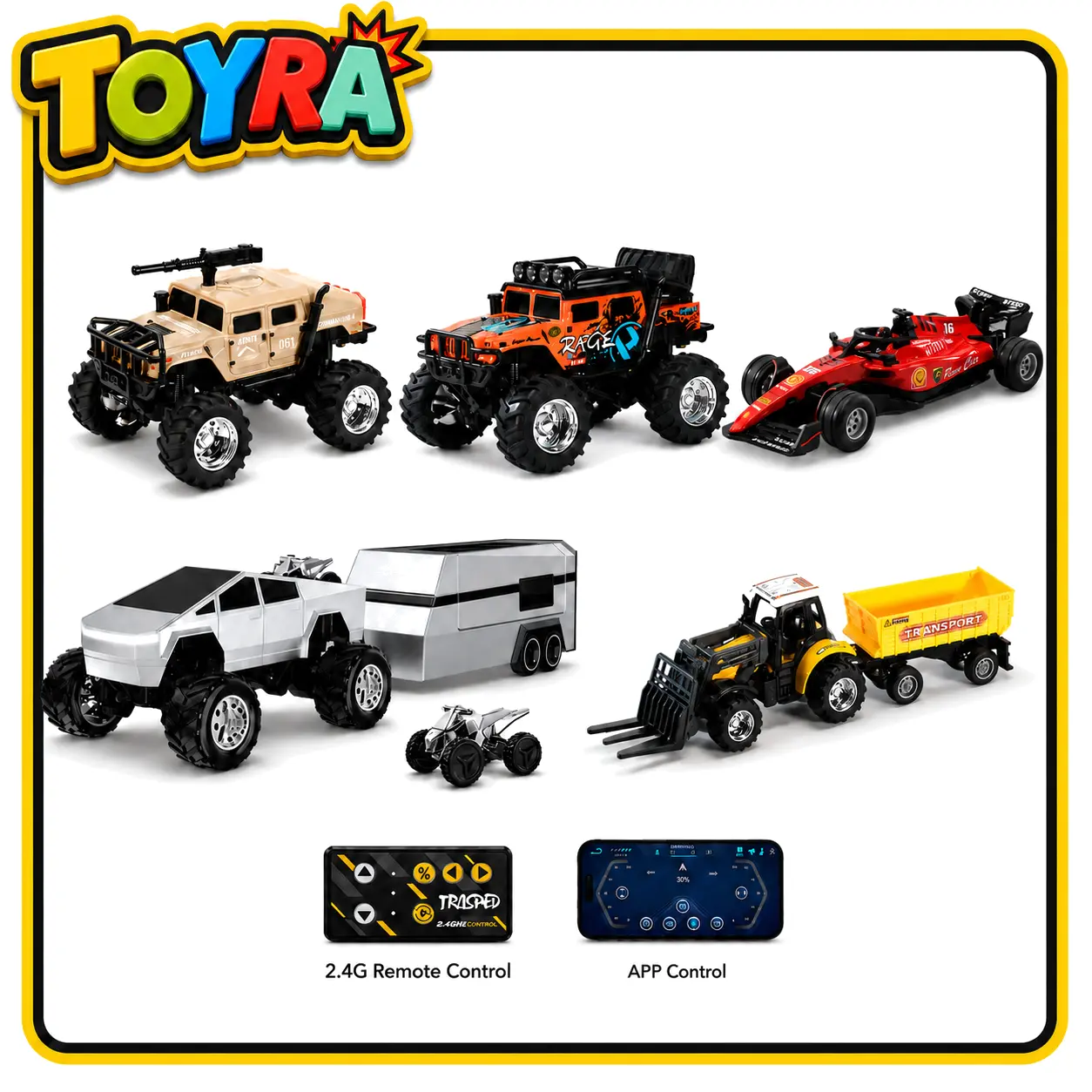 1/64 Miniature Remote Control Cybertruck Monster Car, All-Terrain Metal Off-Road Pickup with Trailer, 2.4GHz WirelessController & App Control, USB-C Rechargeable Big-WheelRC Car, Cool Boy Gifts, Kids Toys for Boyfriend