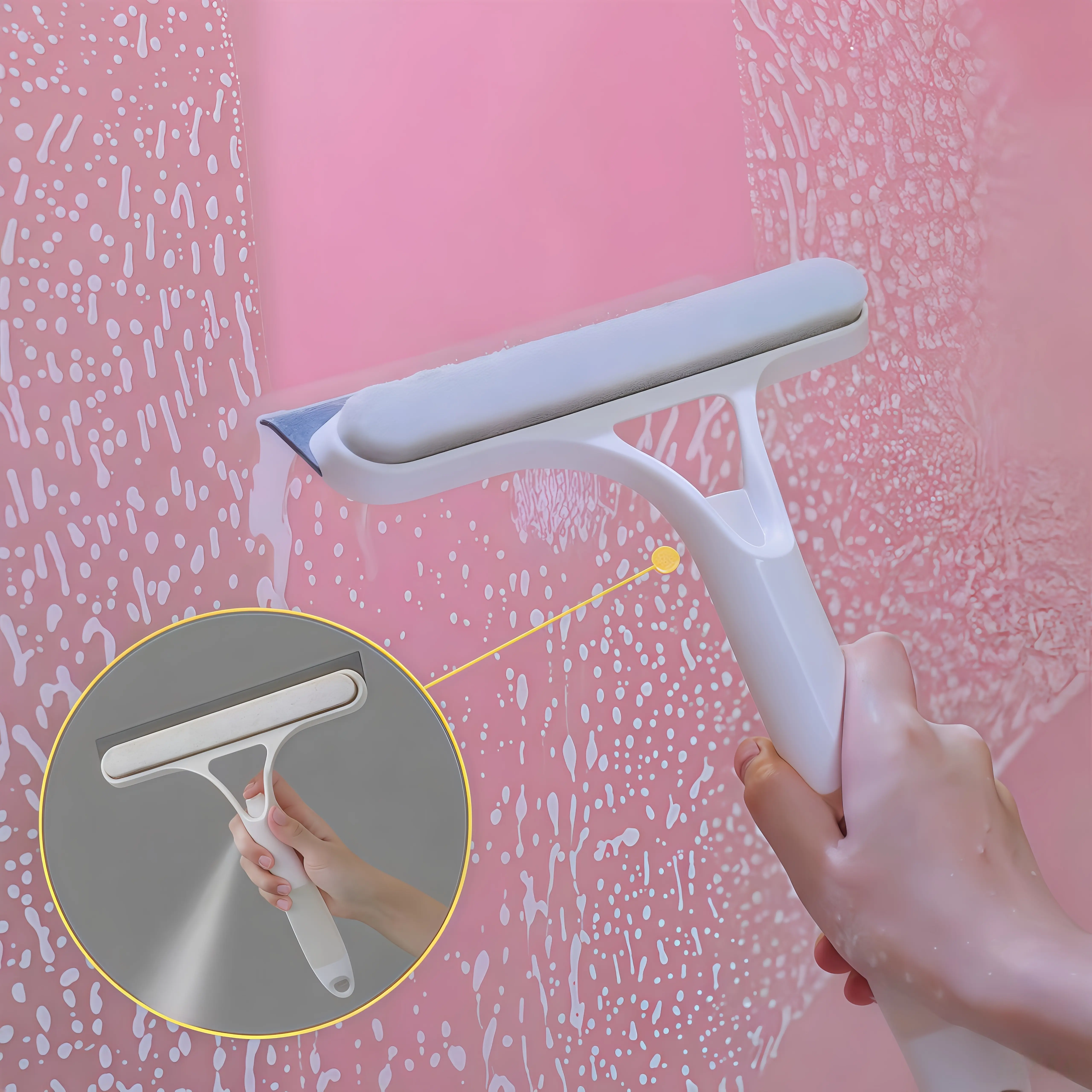 2025 3-in-1 Silicone-PVC Squeegee with Handle - Silicone Squeegee, Spray Function, Scraper, Microfiber Scrubber, Window Cleaning Kit, Lightweight Household Multi-Use Tool for Wipe, Drying (Home Supplies), House Cleaning Tools