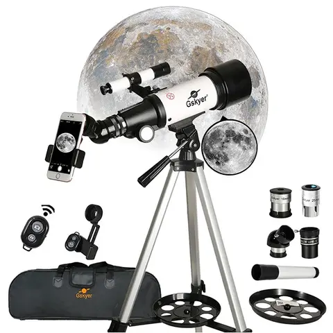 Gskyer Powerful Telescope (AZ70400) - 70mm Aperture, 400mm AZ Mount Aluminum Scope with German Tech, 3x Barlow Lens, 5x24 Finder Scope, Wireless Function, Carry Bag, Sturdy Durable Telescopic for Beginner Kids, Family, Girls & Teen Boys Christmas Gifts
