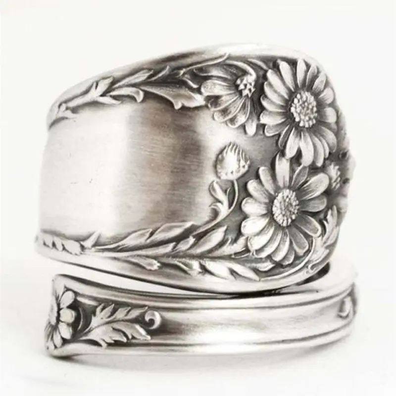 Vintage Sunflower Design Cuff Ring, Fashion Rings, Fashion Accessories for Women & Girls, Trendy All-match & Exquisite Jewelry for Birthday Gift