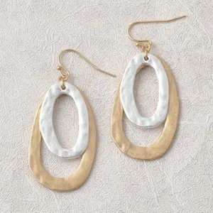 SageVell Layered Oval Drop Earrings in Gold & Silver Lightweight Versatile Stylish Jewelry for All Occasions Hammered Texture Men's Earrings 2.13*0.94 inches 20g