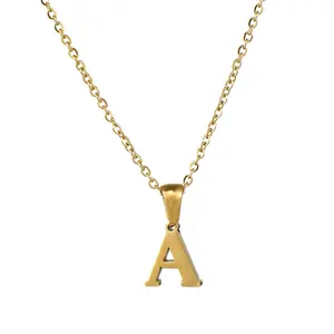 18K Gold Stainless Steel Mini Letter Necklace for Women Titanium Steel Small Letter Pendant