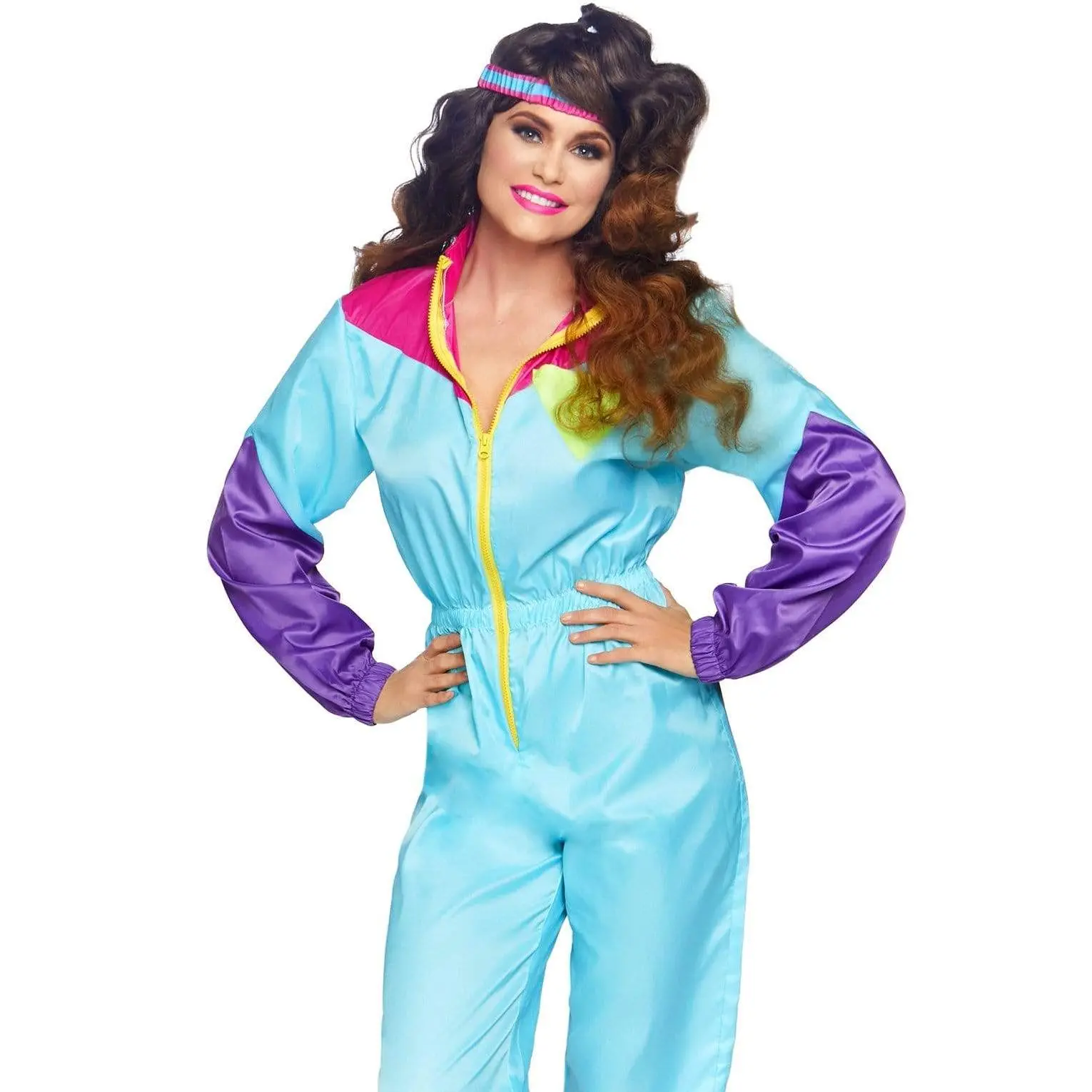 Women's Leg Avenue 80s Nostalgic Bright Tracksuit Costume - Matching Jumpsuit with Headband & Accessories, Fitted - Ideal for Halloween, Cosplay, Workout - All-Season Special Clothing, Clothes, Halloween Costume, Costume Ideas