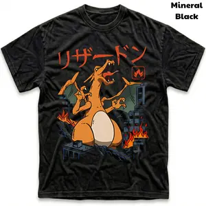 Men's and Women's T-Shirt, Vintage Fire Dragon Graphic Tee, Pokebon Charizardd T-Shirt, Unisex Gift Manga Anime Tee, Gothic Grunge Y2K Emo Scene Amity Affliction Style Clothes Menswear Womenswear Streetwear