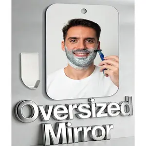 Fogless Shower Mirror for Shaving, 11x8 Inch Larger Shatterproof Anti-Fog Shaving Mirror with No-Drilling Holder, Waterproof Wall Mounted Bathroom Accessory for Men Camping