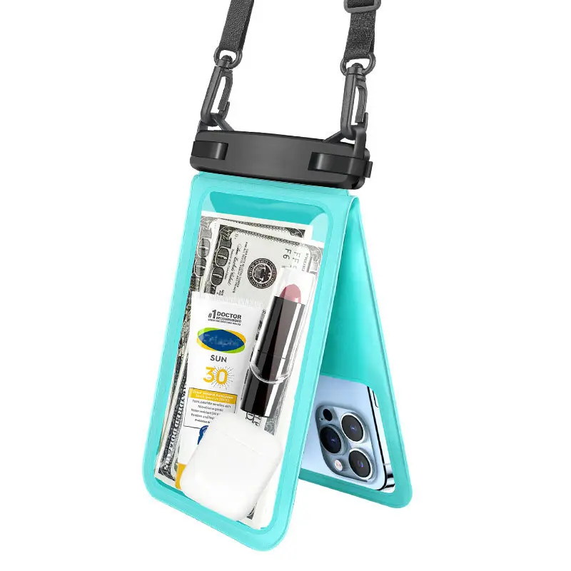 Dual Phone Waterproof Case for Swimming & Beach, IPX8 Waterproof Phone Bag with Double Compartments, Large Dry Pouch Fits 2 Smartphones, Clear Touch Screen Underwater Protector with Crossbody Strap for Diving, Boating, Water Park & Travel