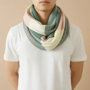 Light Pink Plaid Infinity Scarf with Zipper Pocket