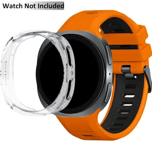 FFO2World Two-Tone Silicone Watch Band Compatible with Samsung Galaxy Watch 8 40mm 44mm Galaxy Watch 8 Classic 46mm, with a Hard PC Transparent Case – Premium Sport Band with Contrasting Colors Smartwatch Strap