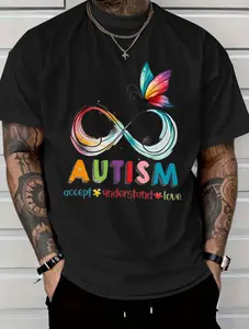 Autism Awareness T-Shirt with Colorful Butterfly Infinity Symbol and Accept Understand Love Text for Support Events
