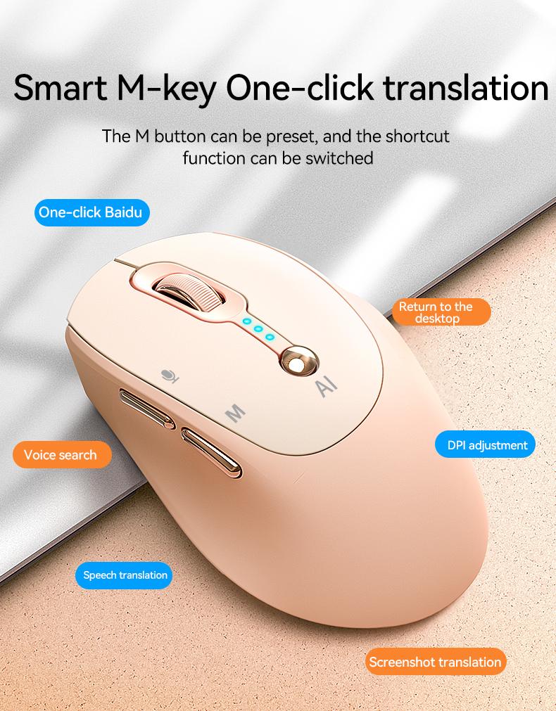 AI Voice Smart Mouse with New AI Model for Efficient Office Use One-Click Operation in Pink & White Ideal for Modern Office Tasks