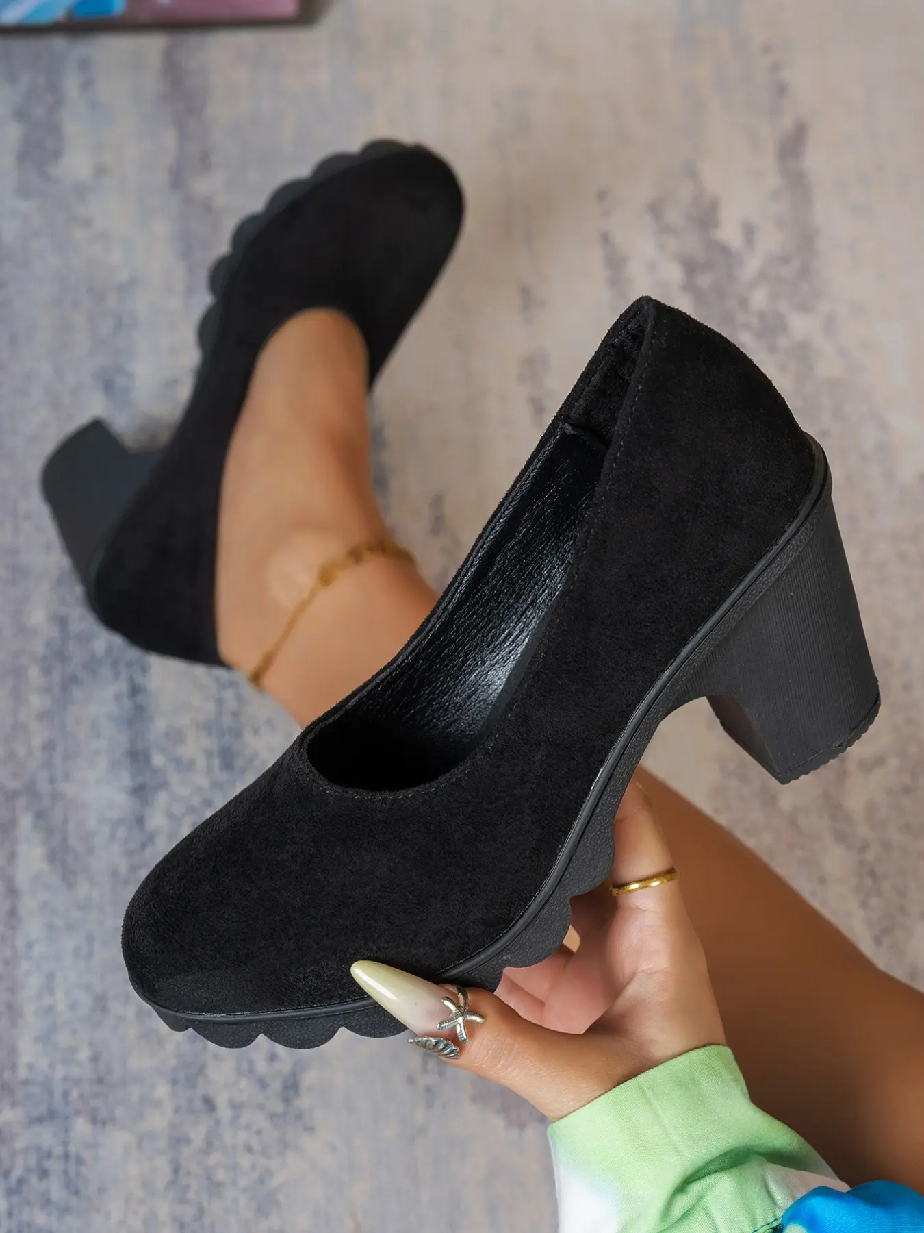 Women's Thick Sole Chunky Heel Round Toe Flatform Shoes, High Heels, Elegant, Classy, Stylish, Fashion, Classy Heeled Shoe, Stylish Evening Footwear, Comfortable Textile Inner Lining, Elevate Your Look for Work & Dates