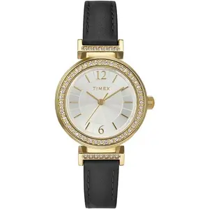 Timex Trend 31mm Black Leather Gold-Tone Ladies Watch TW2W48900