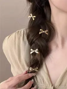 2024 New Style Super Cute Clips Bow Decor Hair Clip Set, Elegant Hair Accessories for Women & Girls, Trendy All-match & Exquisite Hair Clip for Daily & Party Decoration