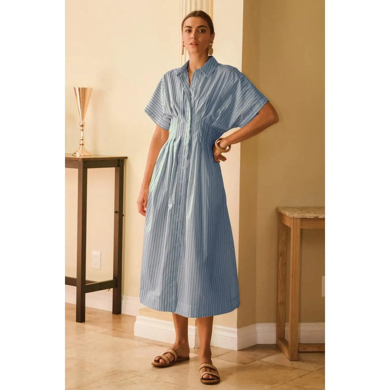 Pin Striped Cotton Poplin Midi Shirt Dress - TikTok Shop Pin Striped Cotton Poplin Midi Shirt Dress - TikTok Shop