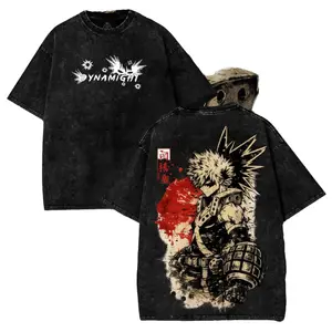 Vintage Washed Short Sleeve T-Shirt with Explosion Hero Graphic, Unisex Retro Oversized Heavy Cotton Crew Neck Streetwear