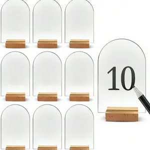 10Sets Acrylic Sign Holder with Wood Base ，Stable Tabletop Menu Stand & Poster Display，Wedding Party Guest List Seat Card, Blank Seat Logo Acrylic Board Display for Cafe, Restaurant &，Office, Weddings, Banquets, Parties