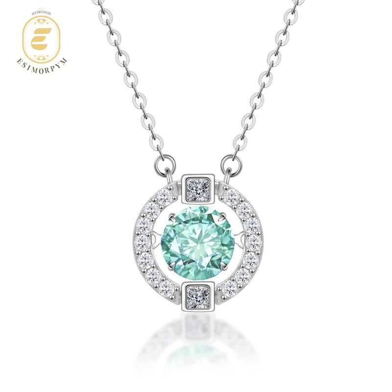 Moissanite 1ct Flickering Halo Pendant Necklace Round Moissanite Copper Necklace Chain Jewelry Perfect Birthday Engagement Wedding Anniversary Gift Christmas Thanksgiving Valentine's Day Mother's Day Gifts