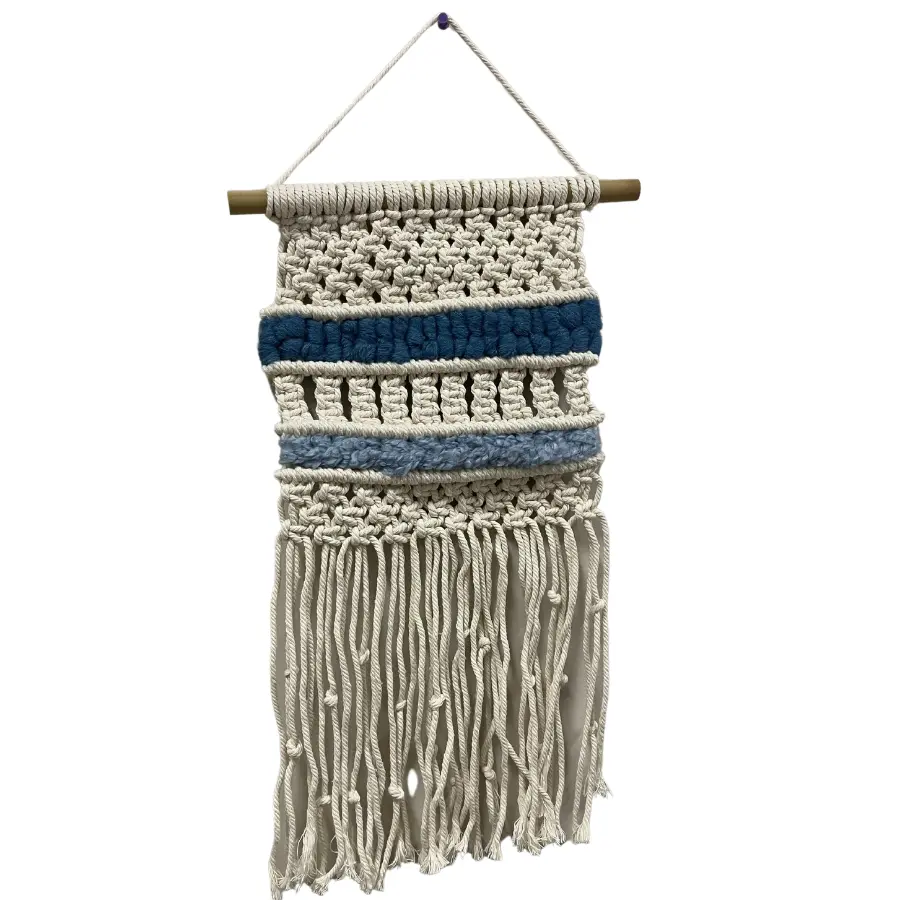 Blue & White Macramé Wall Hanging - Elegant Design for Home Decor