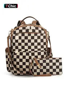 Womens Checkered Backpack Purse Set Fashion Work Travel Backpack Purse for Women Designer Ladies Anti-Theft Shoulder Bags with Wristlet Multipurpose for for Mother Girls Travel Gifts Everyday Use