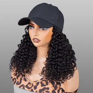 Wavymy Water Wave Hat Wigs Baseball Cap Wigs With Natural Color Human Hair Attached 100% Human Hair Styled-to-Go