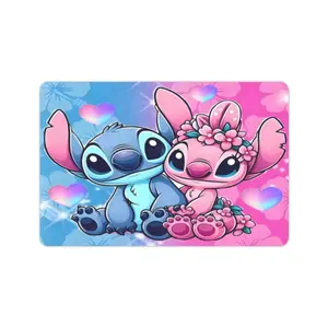 DISNEY CLASSIC Lilo & Stitch Angel Cartoon Doormat, Cute Pink Blue Stitch Floral Heart Indoor Floor Mat, Non Slip Washable Soft Entrance Rug, Aesthetic Anime Decor Mats For Bedroom Kitchen Bathroom Kids Room Home Decor