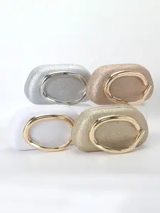 Women's Elegant Glitter Bling Evening Bag, Clutch Purse, Metal Unique Shape Bracelet Clutch with Shoulder Chain, Suitable for Parties, Proms, Weddings