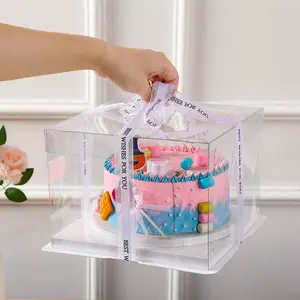 Transparent Gift Box for Party and Holidays, Multi-Layer Cake Wrapper, Handheld Birthday Gift Packaging, Random Ribbon Color