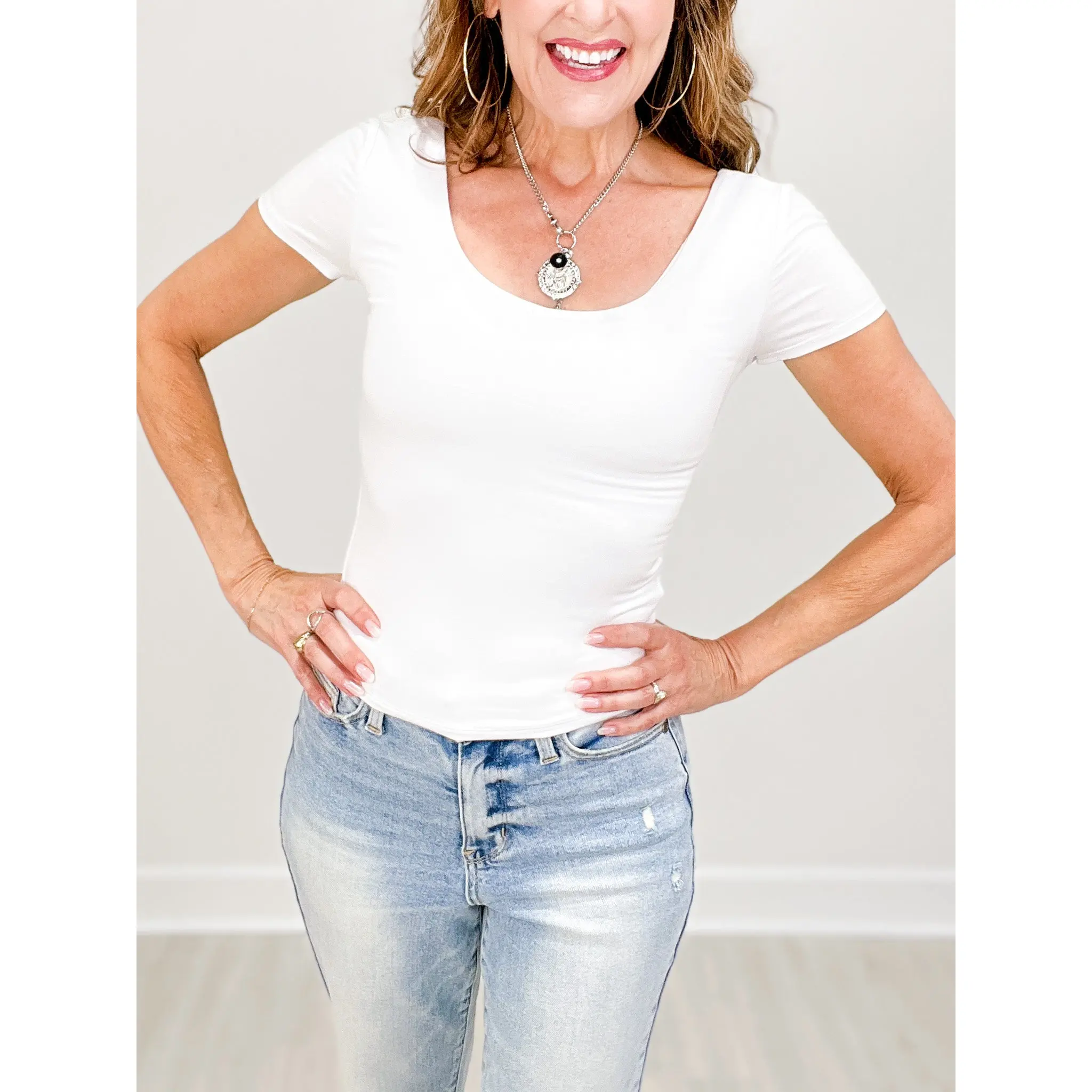 Double Lined Scoop Neck Cap Sleeve Top