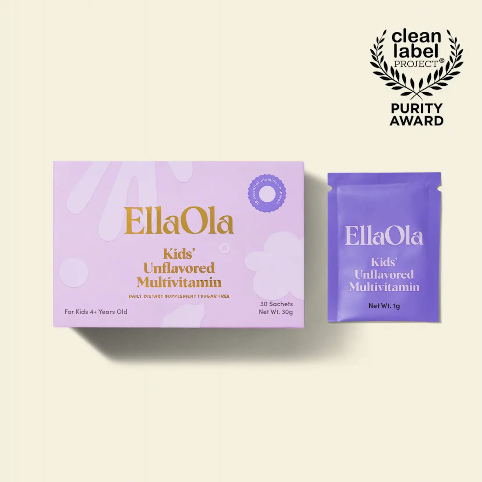 EllaOla Kids Essential Tasteless Multivitamin (4+ Years Old) - 30-Day Supply - Supports Total Health & Cognitive Development - 19 Vitamins & Minerals - 15 Organic Fruits & Veggies - Hidden in Food - Allergen-Free - Gluten-Free - Pediatrician-Developed