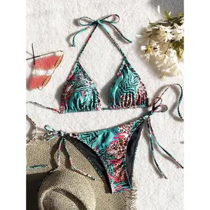 Hot 2026 Sexy Criss-Cross Backless Spaghetti Strap One-Piece Swimsuit, Sexy Leopard Print Spaghetti Strap Tie Bikini Set, Popular European And American Style Swimwear