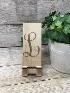 Wood Engraved Cell Phone Stand, Personalized Phone Stand, Office Gifts, Stocking Stuffer, Monogram Cell Phone Stand