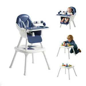 4-in-1 Baby High Chair with Toy Bar, Convertible Toddler Seat, Removable Adjustable Tray, Flip-Top Block & Activity Table, Dining Booster with 5-Point Safety Harness chair set point harness  high Kids Table Set double tray detachable pu cushion