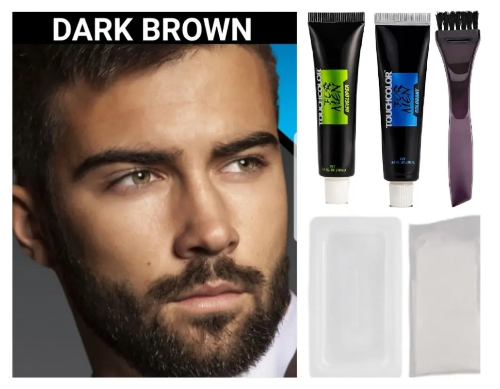 1 Kit Dark Brown Herbal Beard Moustache Sideburns Hair Dye Cream-Dye Gray and White Beard Hair or Change Beard hair Color in minutes-Permanent Long lasting Beard hair dye Color-Silicone Free-Organic-Men-All Hair Types