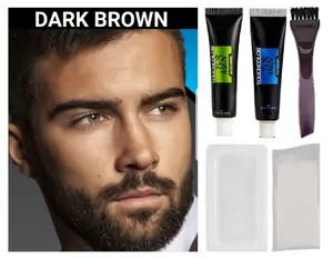 1 Kit Dark Brown Herbal Beard Moustache Sideburns Hair Dye Cream-Dye Gray and White Beard Hair or Change Beard hair Color in minutes-Permanent Long lasting Beard hair dye Color-Silicone Free-Organic-Men-All Hair Types