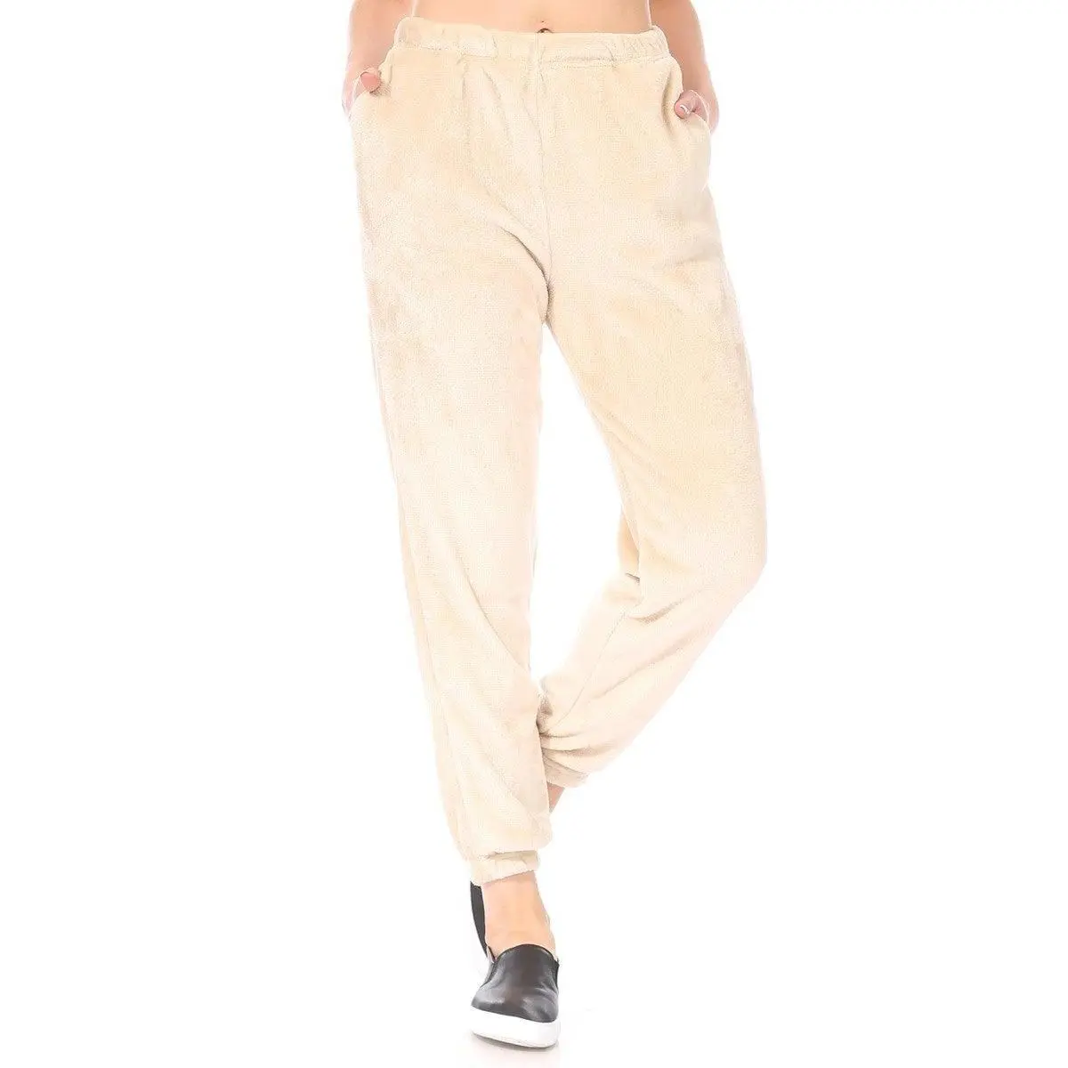 Double Side Plush Fur Joggers Sweatpants - Almond