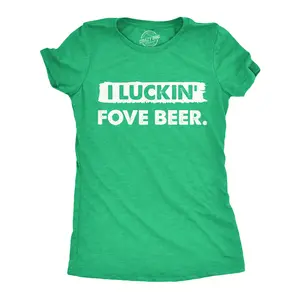 Womens Funny T Shirts I Luckin Fove Beer St Patricks Day Drinking Tee Funny Womens T Shirts Cute Vintage Fashion Casual Ladies T-Shirt Gift Saint Patrick's Day Tops for Women Funny Beer Top Women's Novelty Tees Green -