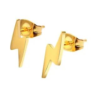 Stately Steel Stainless Steel Lightning Bolt Stud Earrings