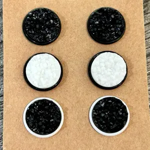 Druzy Studs Earrings Set of 3 for Women- 12mm Black and White stud earring woman teen trendy ear jewelry