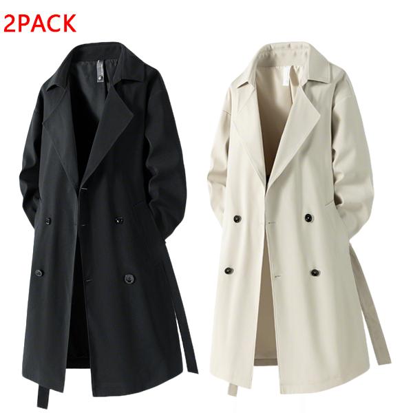 Men's Classic Trench Coat  Double Breasted Belted Windbreaker, Trendy Mid Length Overcoat for Streetwear & Business Casual