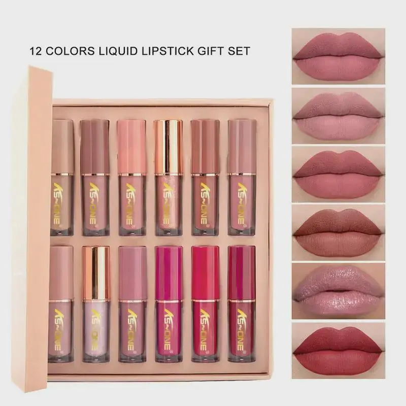 Women's 12-Color/Set 2.5ml Alcohol-Free Lipgloss Liquid Lipstick, Long-Lasting, Non-Fading, Moisturizing, Matte & Pearlescent Finish, Full Lip Color, Daily & Party Wear, Beauty Gift in Gift Box, Cosmetics Makeup Set for TikTok Shop Back to School, Matte L