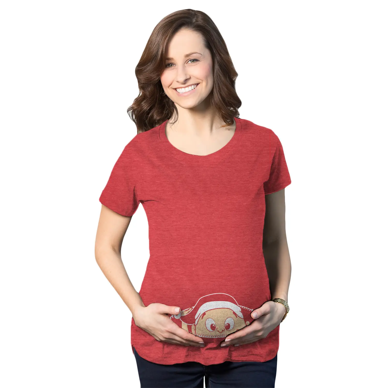 Maternity Christmas Baby Peeking Elf Funny T shirt Announcement Pregnancy Bump Funny Graphic Maternity Tee Cute Pregnancy Tees With Plus Sizes Pregnant Christmas Maternity Wear Funny Maternity Short Sleeve Red